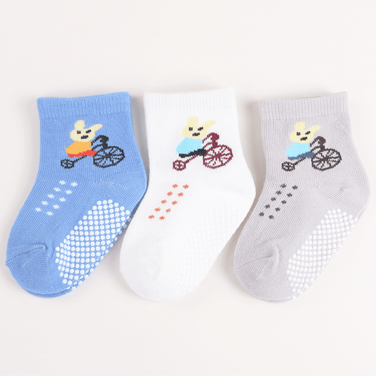 3 Pairs Baby Boys Anti-Skid Striped & Koala Bear Pattern Socks