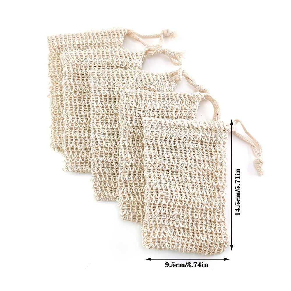 5pcs Sisal Hemp Soap Bag Double Layer Net Bags