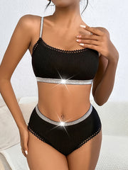 Colorblock Trim Bra & Panties Set Full Coverage Lingerie Women's Underwear