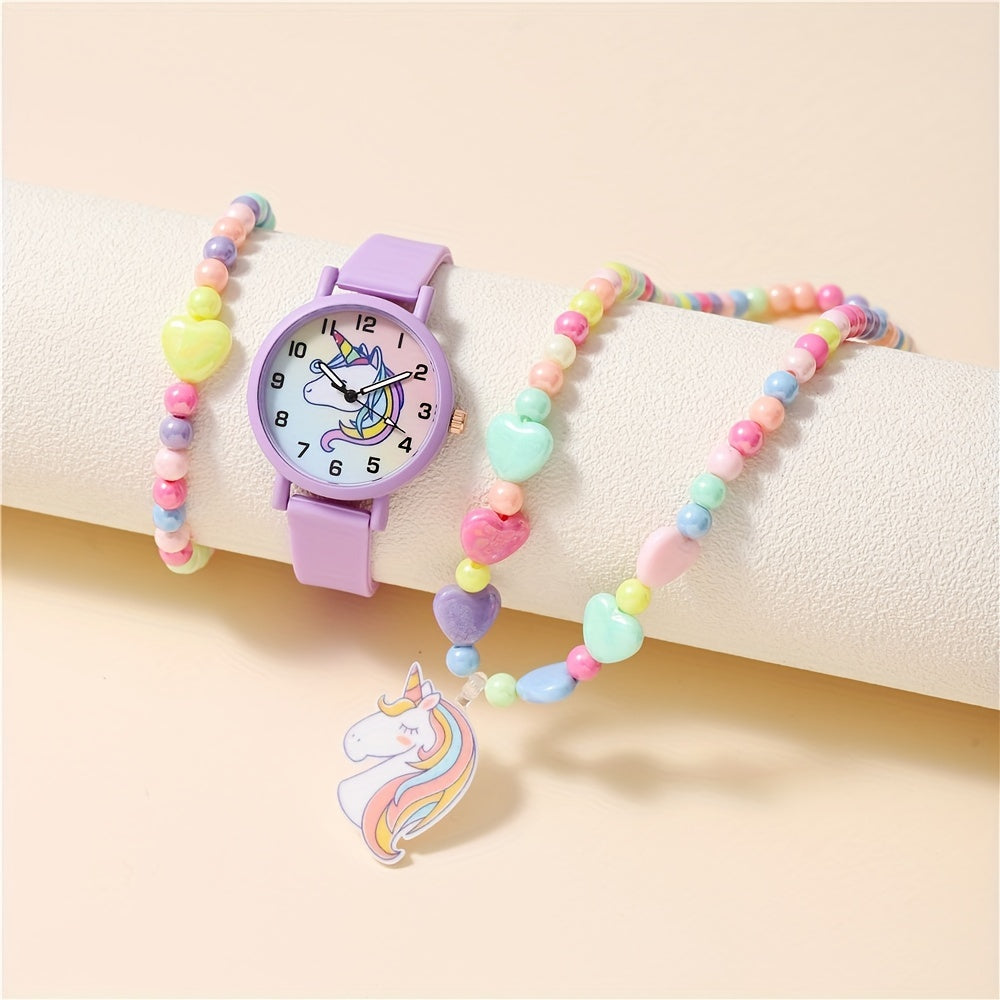 Kids Unicorn Silicone Quartz Watch Set