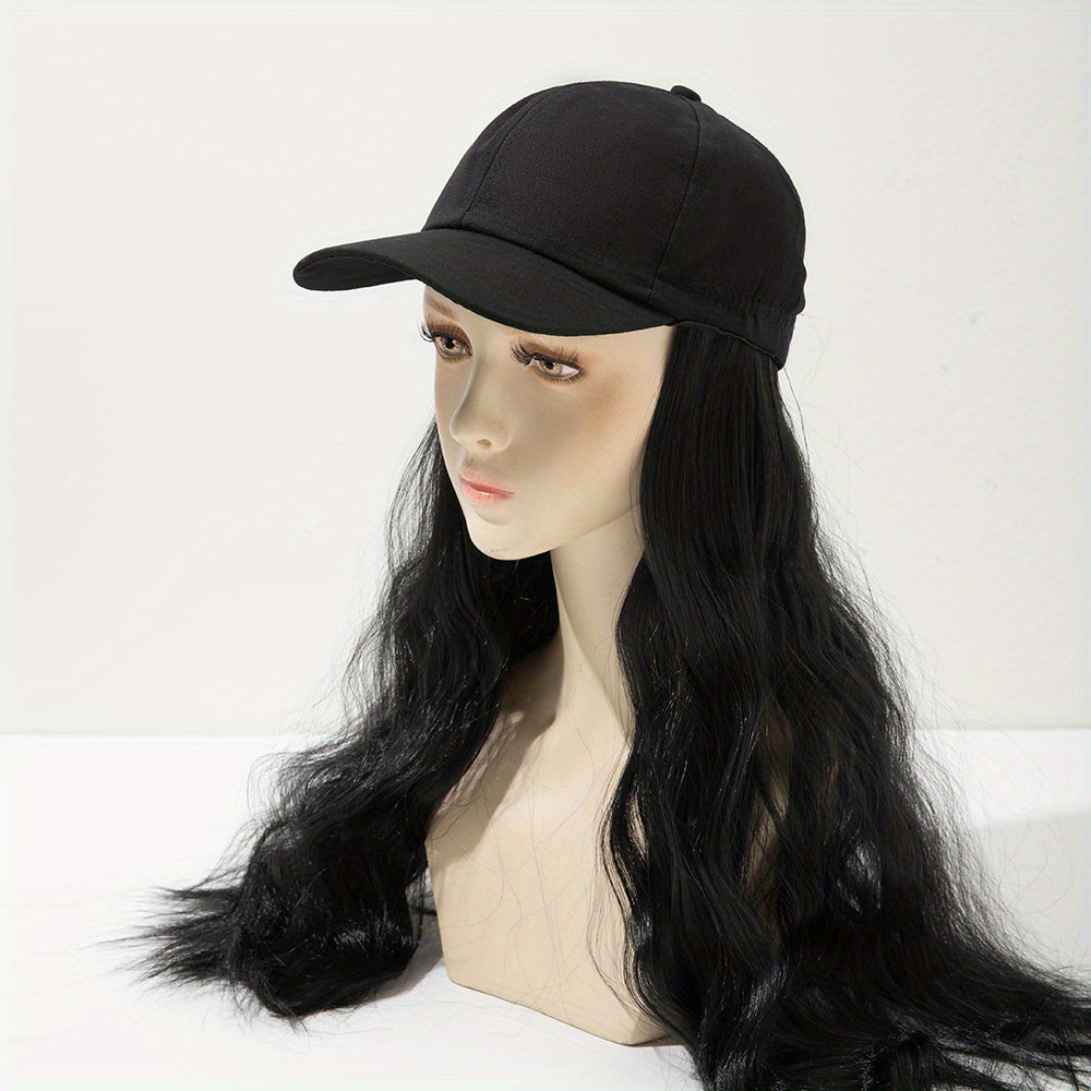 Long Curly Wavy Wig Hat Combo Synthetic Wig Heat Resistant for Daily Use