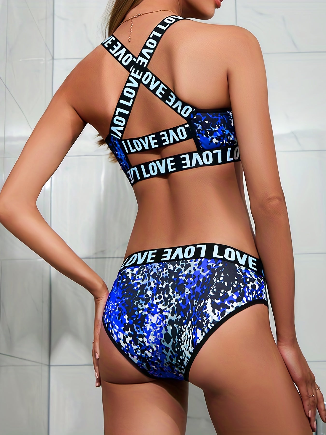Leopard Sports Bra & Panties Set Criss Cross Back