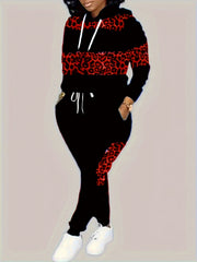  Leopard Print Hooded Sweatshirt & Joggers Set