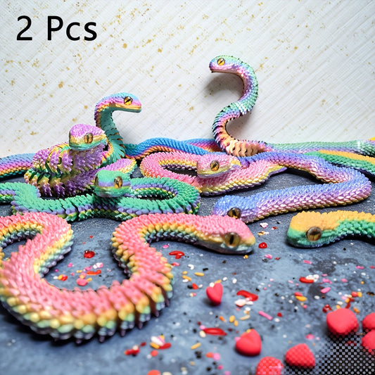 2pcs 3D Printed Snake Toys Colorful & Playful Perfect for Festive Home Decor