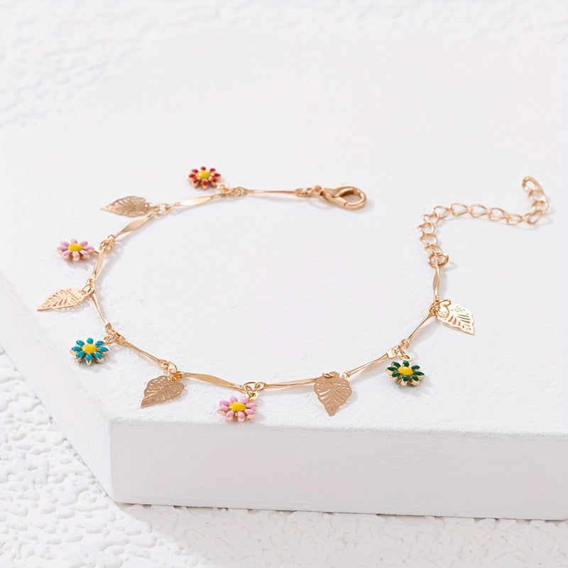 Colorful Oil Flower Tassel Anklet Boho Style Bracelet