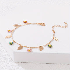 Colorful Oil Flower Tassel Anklet Boho Style Bracelet