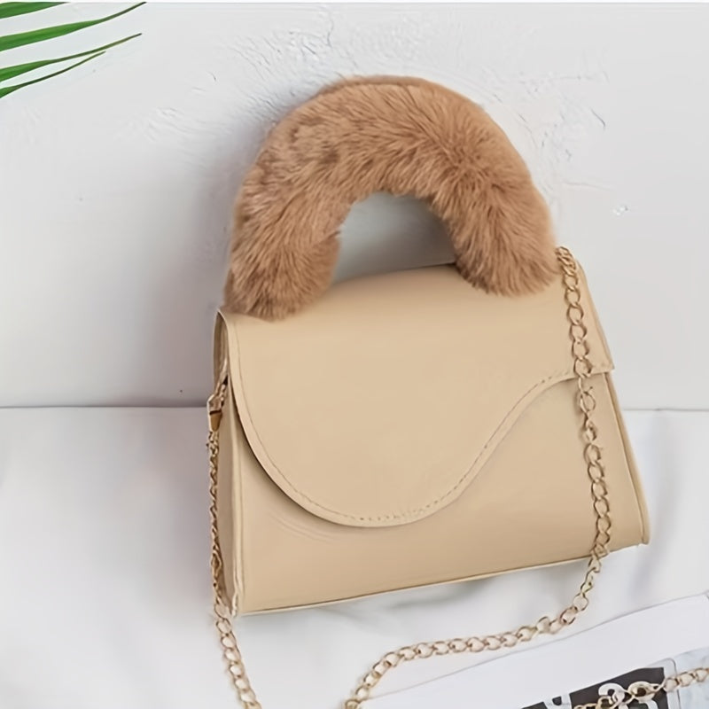 Plush Handle Chain Crossbody Bag Women's Square Shoulder Bag