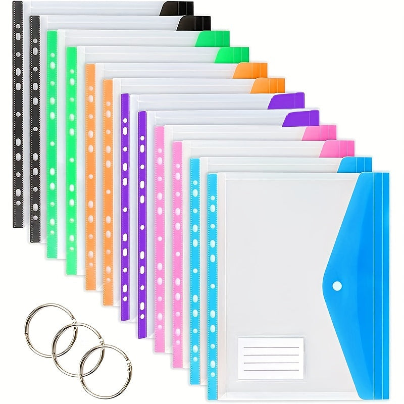12 Packs of A4 Plastic File Folder Wallet with Iron Rings