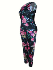  Rose Print Tank Top & Pants Outfit Set