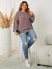  Casual Stripe Print Round Neck Jumper
