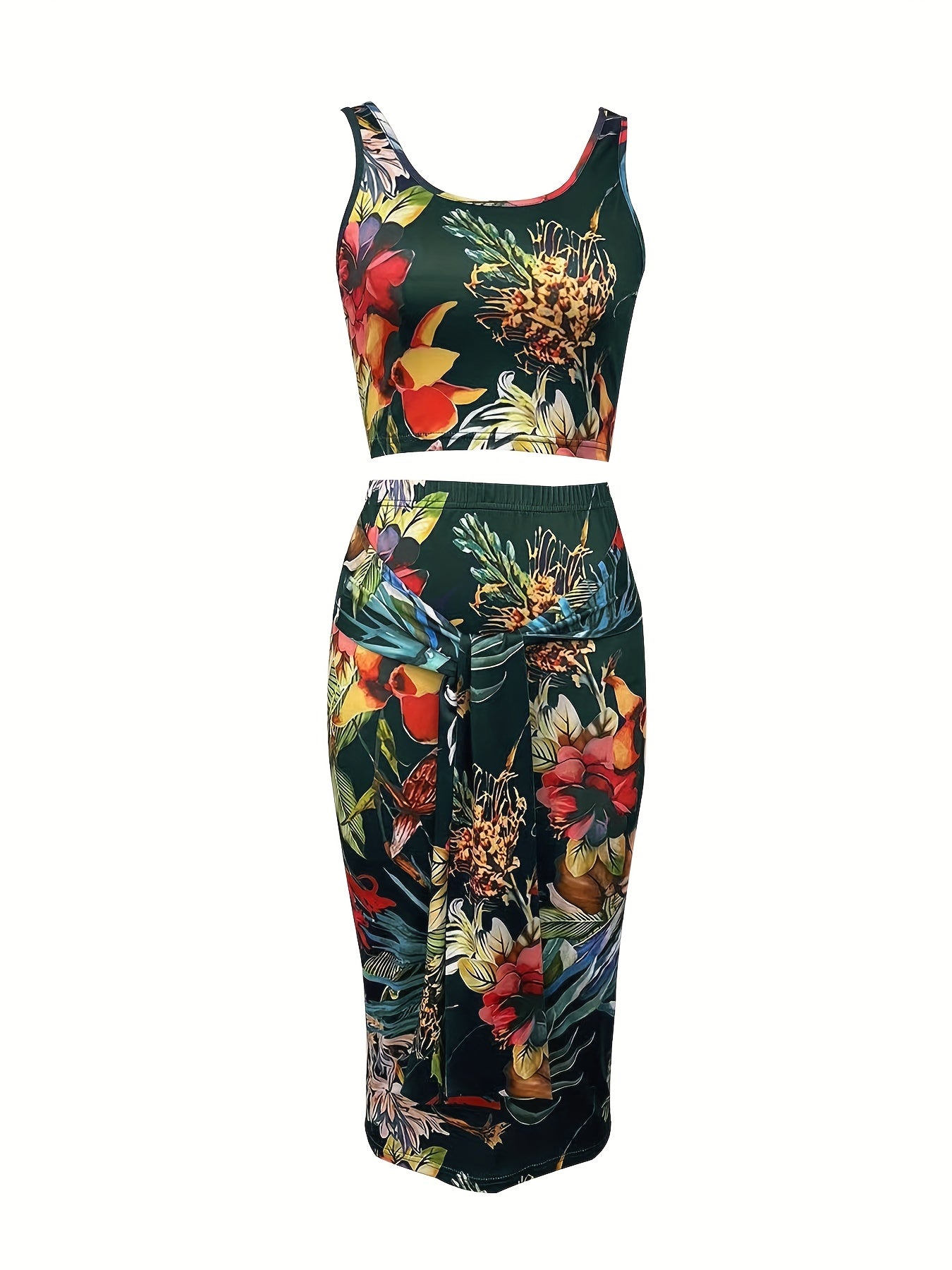 Floral Print Skirt Set Crop Tank Top & Bodycon Skirt