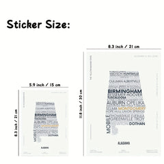 Alabama State Letter Map Stickers for Children, Modern Typography Art Series