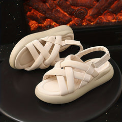 Women's Cross Strap Slip on Sandals Hook & Loop Fastener Beach Sandals