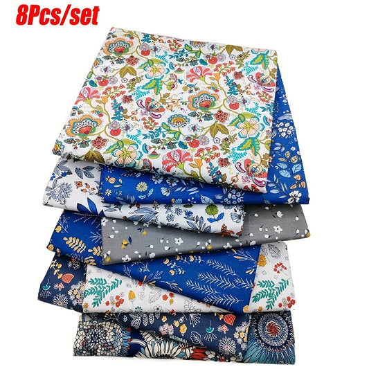 8pcs Cotton Patchwork Fabric Multicolor Floral Printed DIY Handcraft Material