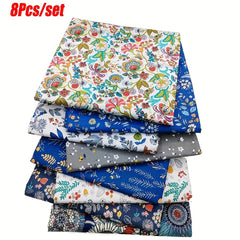 8pcs Cotton Patchwork Fabric Multicolor Floral Printed DIY Handcraft Material