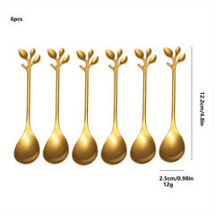 6-Piece Stainless Steel Cutlery Set - Milk Spoon, Salad Fork, Leaf Shaped