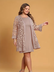  Lace Jacquard Cardigan & Tank Dress Set Women's  Outfits