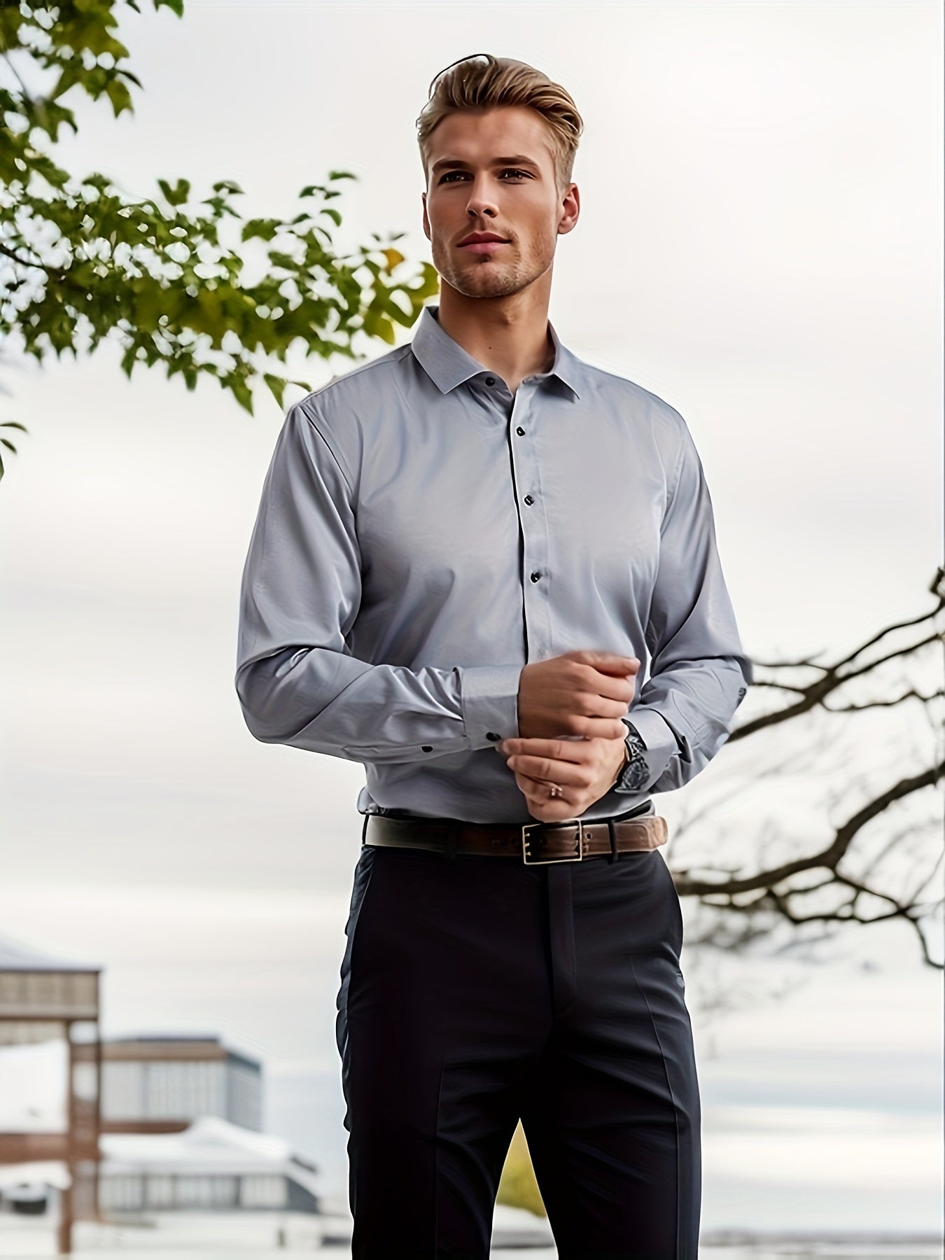 Men's Non Iron Shirt Top Long Sleeve Solid Business