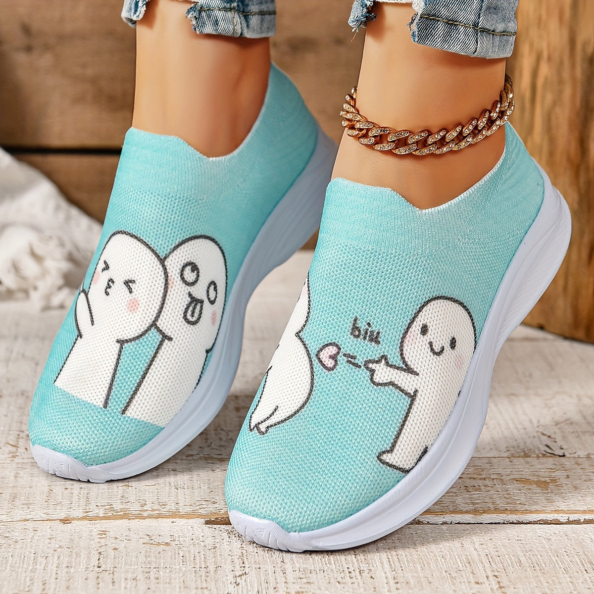 Women's Cartoon Graphic Walking Shoes Elastic Soft Sole Casual Sneakers