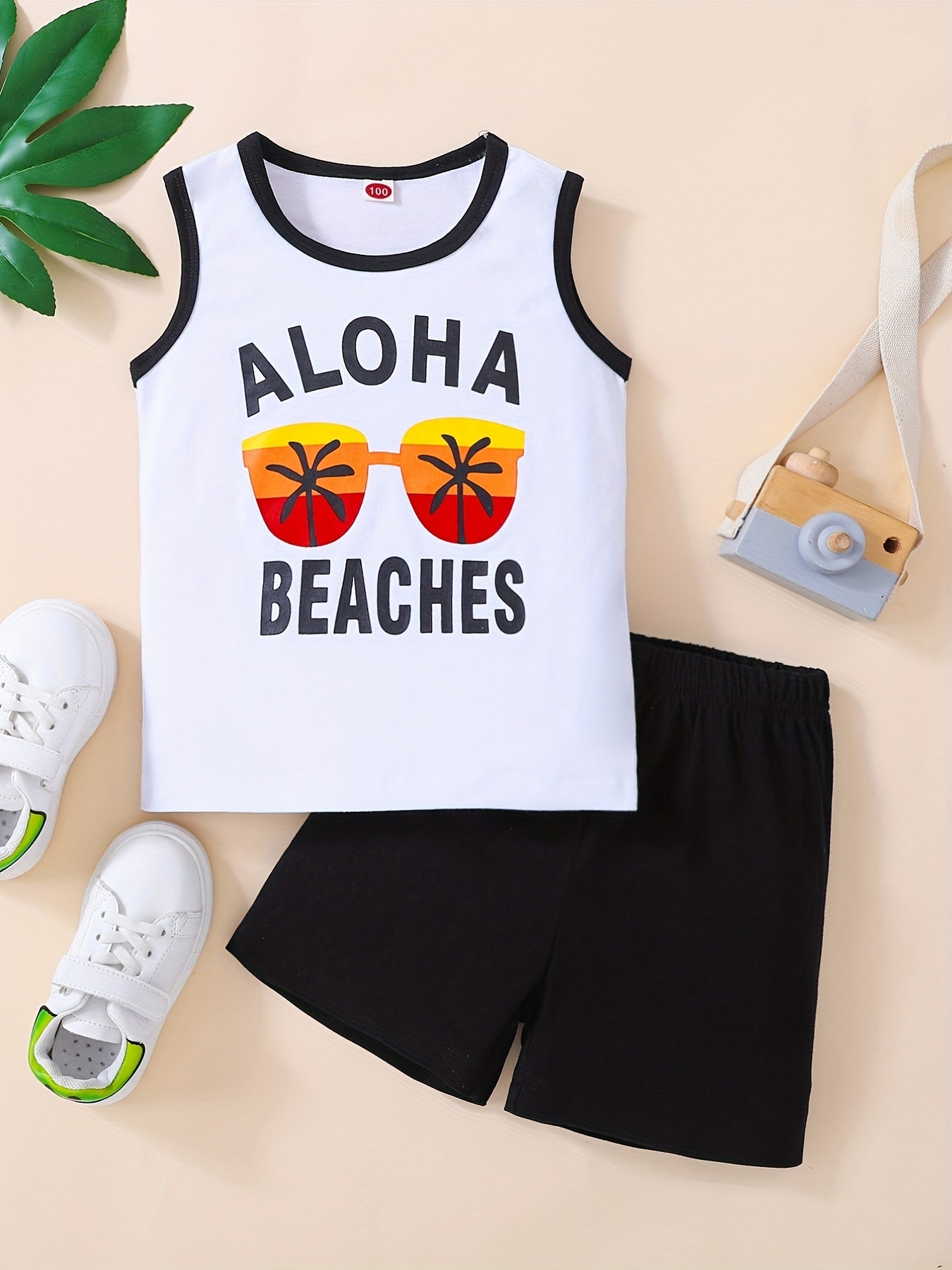 Boys Aloha Beaches Tank Top & Shorts Set - Summer Casual Wear