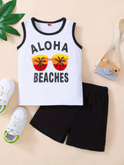Boys Aloha Beaches Tank Top & Shorts Set - Summer Casual Wear