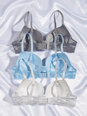 3pcs Lace T Shirt Bras Push Up Comfy & Breathable Women's Lingerie