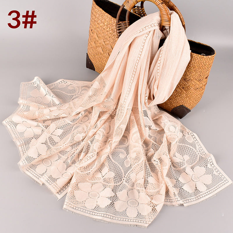 Solid Lace Headband Women's Scarf Shawl with Fringe