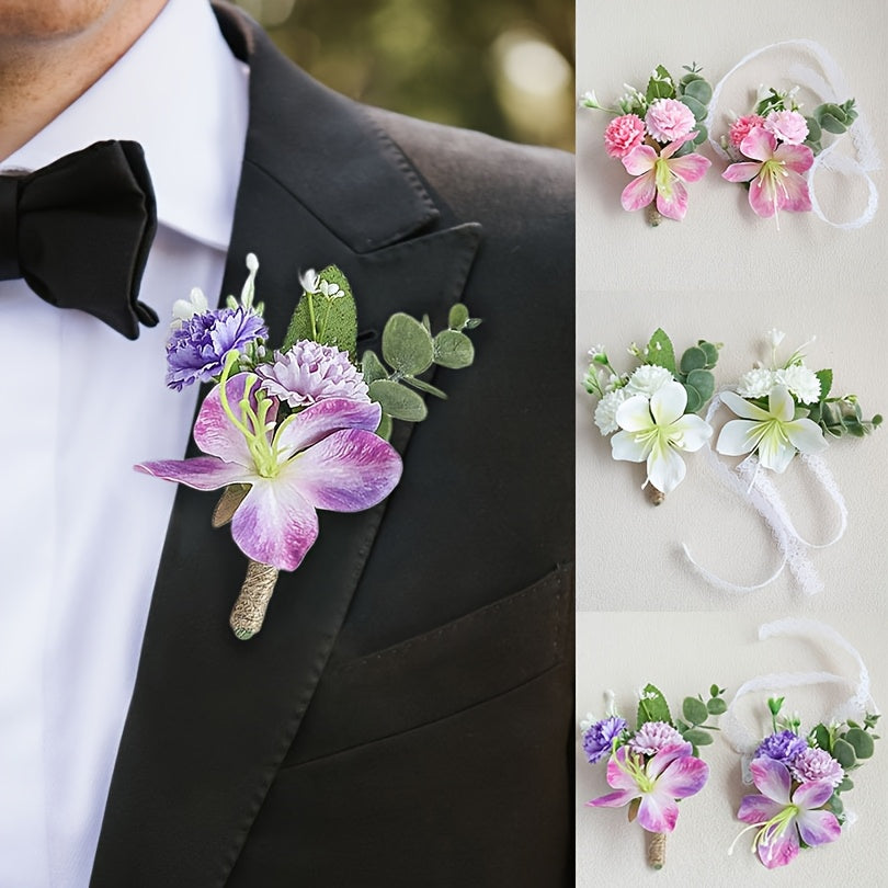 2pcs Lilac & Lily Floral Wrist Corsages Purple
