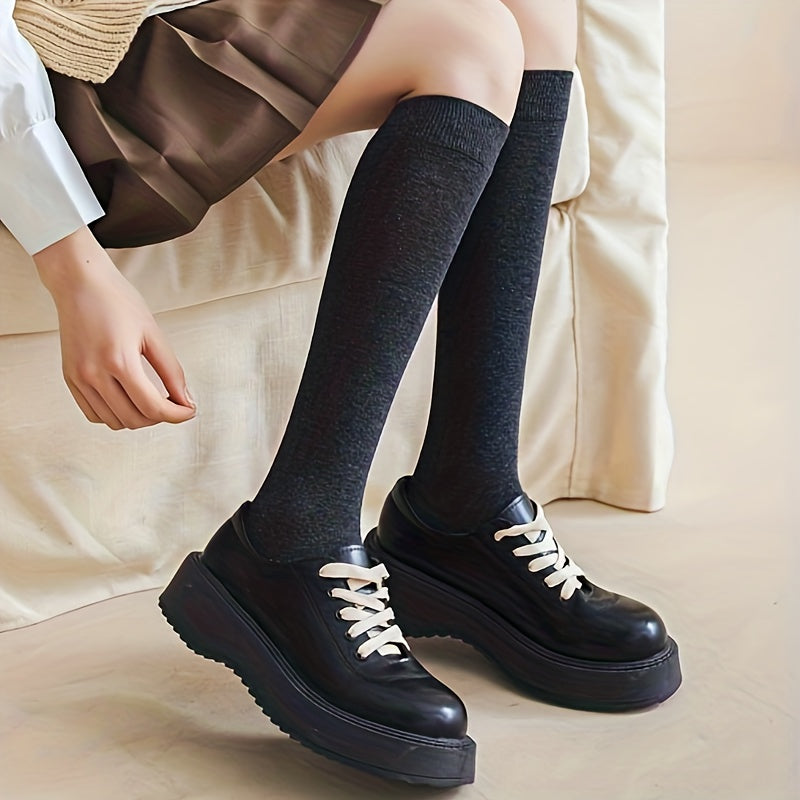 5 Pairs Solid Calf Socks Slim Knee High Socks Women's Stockings