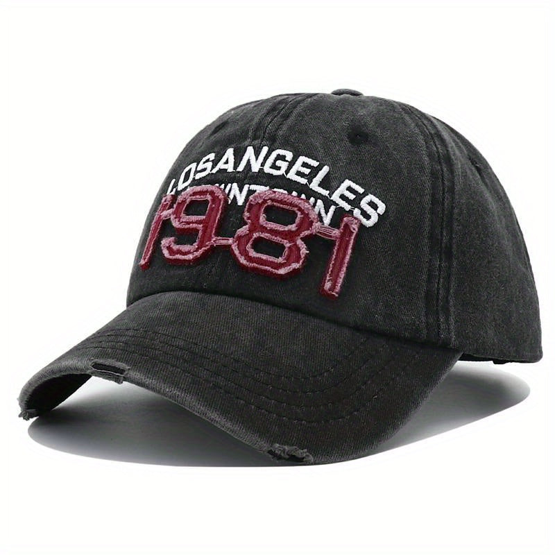 1981 Embroidery Ripped Baseball Cap Washed Distressed Cotton Dad Hats Unisex