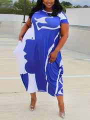  Tie Dye Print Maxi Dress Short Sleeve With Pocket
