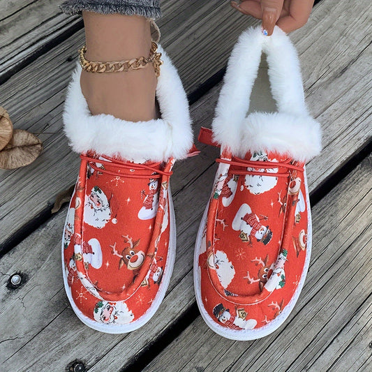 Women's Christmas Style Snow Boots with Santa Claus Reindeer Patterns
