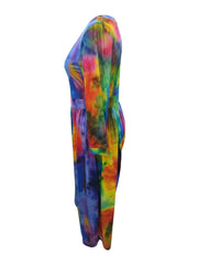  Tie Dye Long Sleeve Round Neck Stretch Jumpsuit