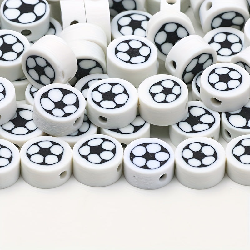 50pcs Football Pattern Soft Pottery Beads DIY Accessories