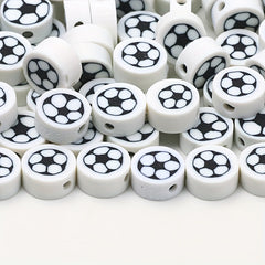50pcs Football Pattern Soft Pottery Beads DIY Accessories