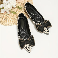 Leopard Print Ballet Flats with Bowknot Detail