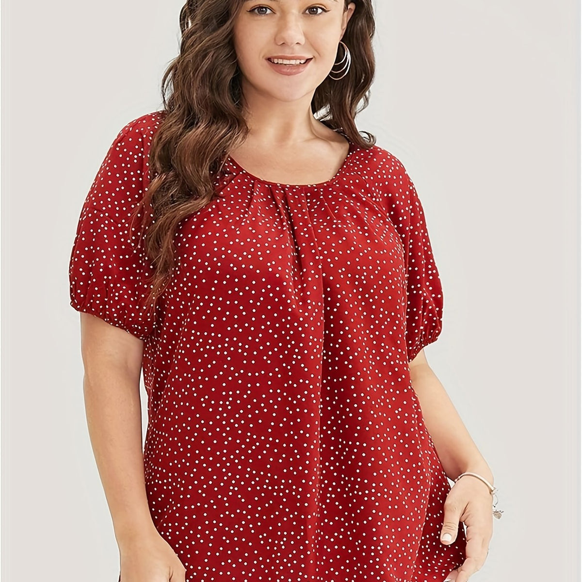  Dot Print Puff Sleeve Shirt Top