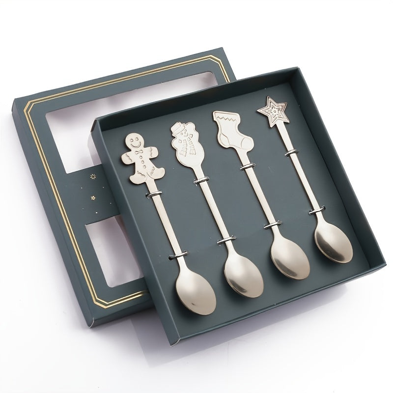 4pcs Christmas Cutlery Set Stainless Steel Coffee Spoon Mug Spoon