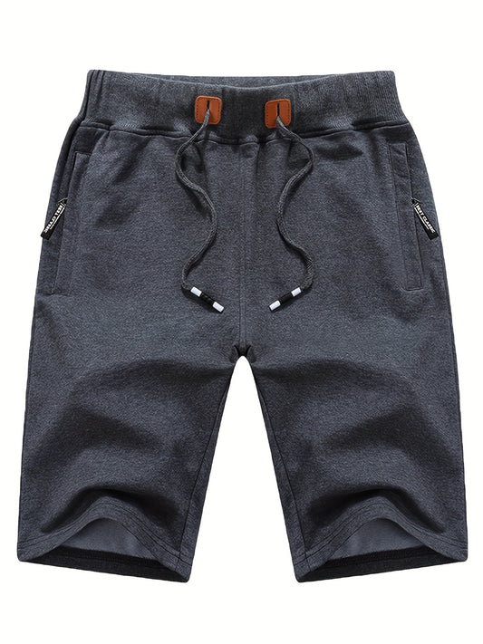 Men's Drawstring Elastic Waist Beach Shorts with Zip Pockets