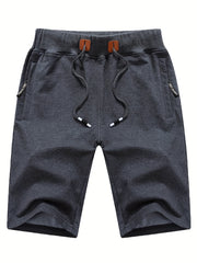 Men's Drawstring Elastic Waist Beach Shorts with Zip Pockets