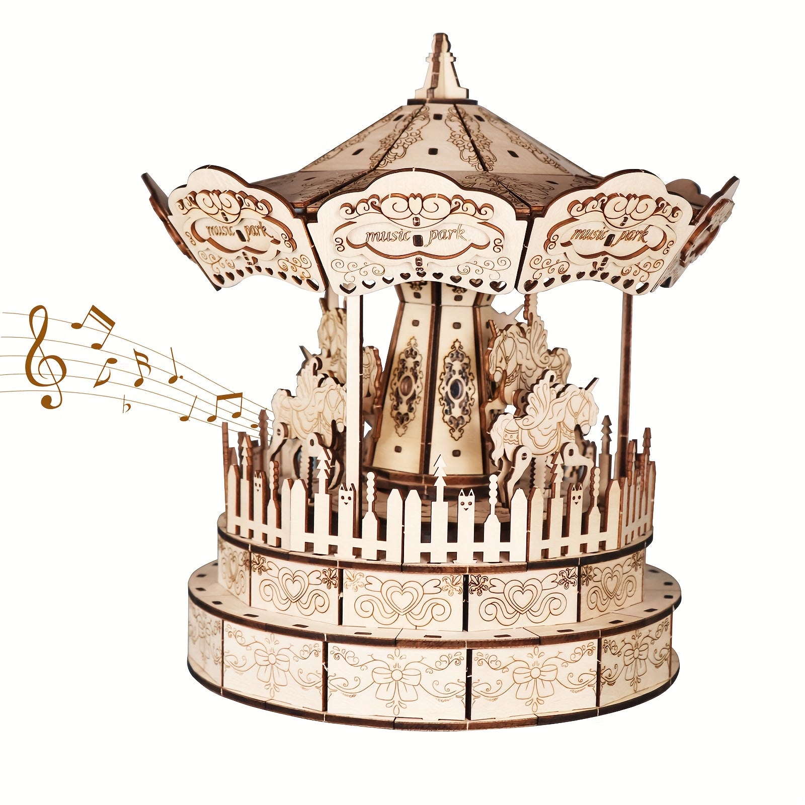 3D Wooden Puzzle Carousel Music Box Festive Christmas Gift