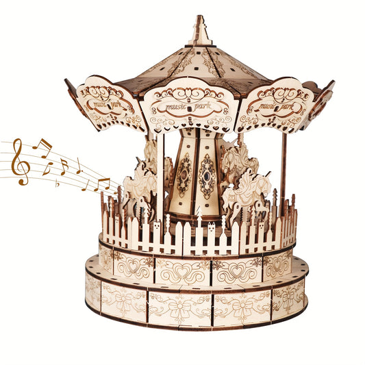 3D Wooden Puzzle Carousel Music Box Festive Christmas Gift