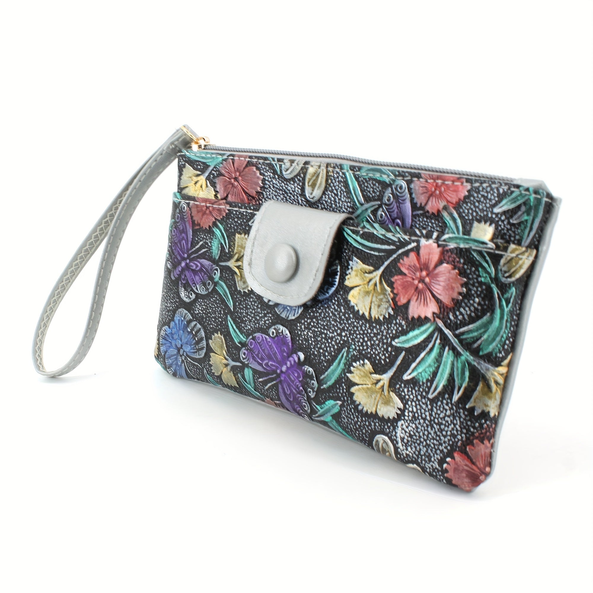 Floral Print Coin Purse Credit Card Organizer & ID Holder Clutch Bag
