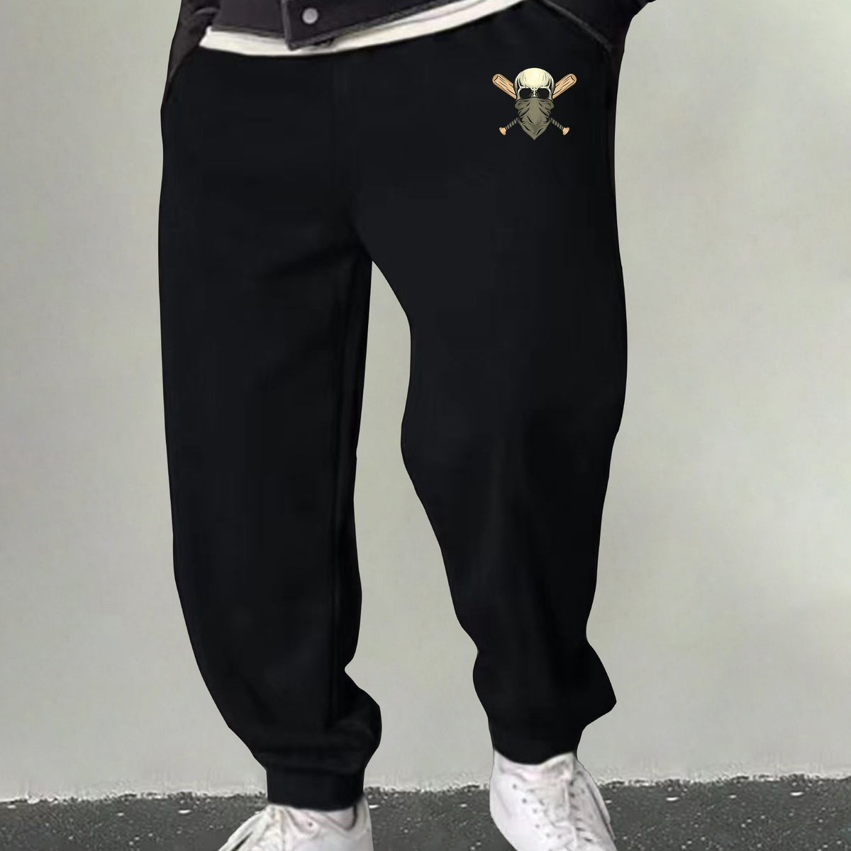 Men's Skull & Baseball Bat Print Joggers Breathable Sweatpants