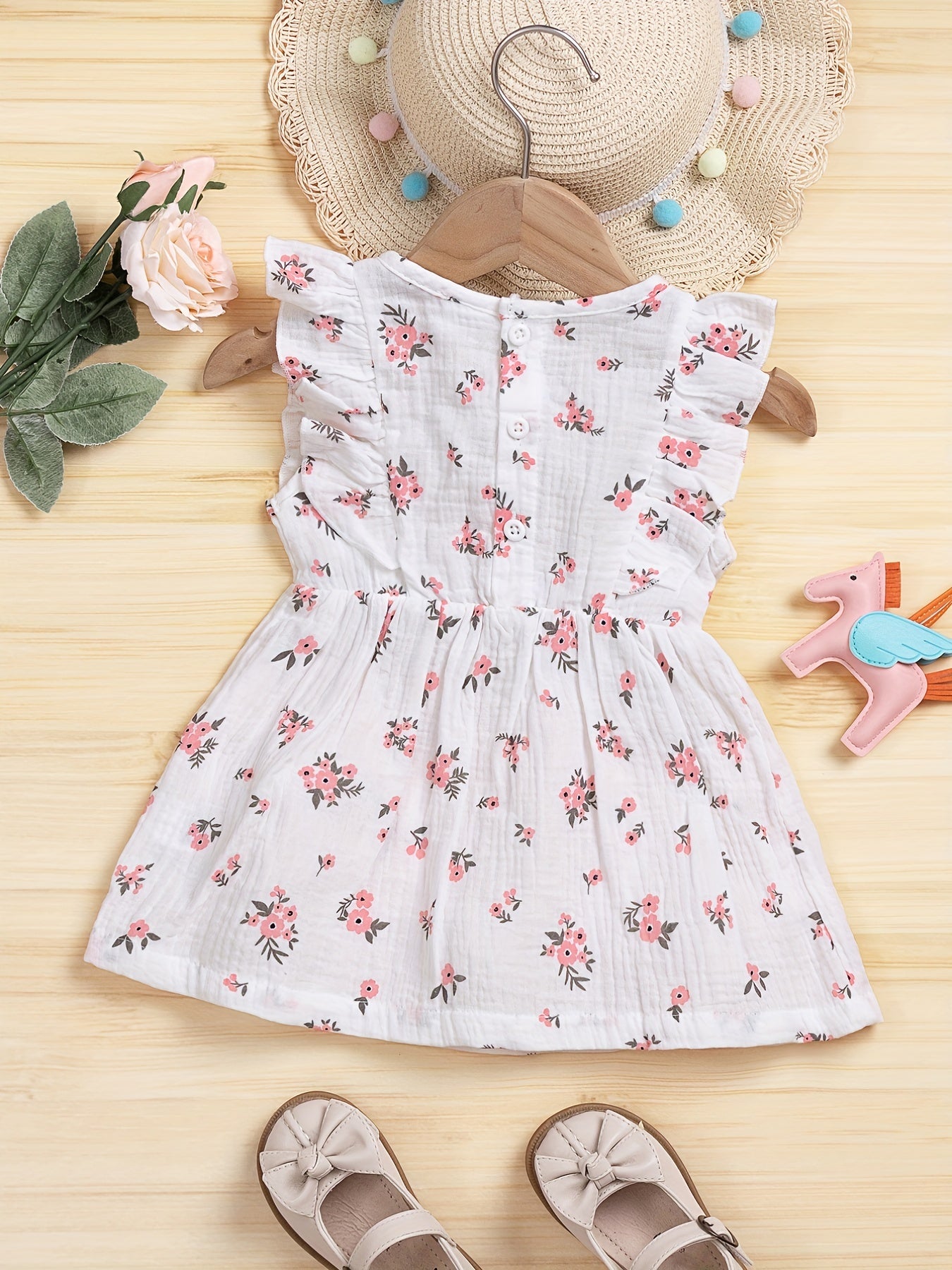 Cotton Bow Flutter Sleeve Floral Baby Dress