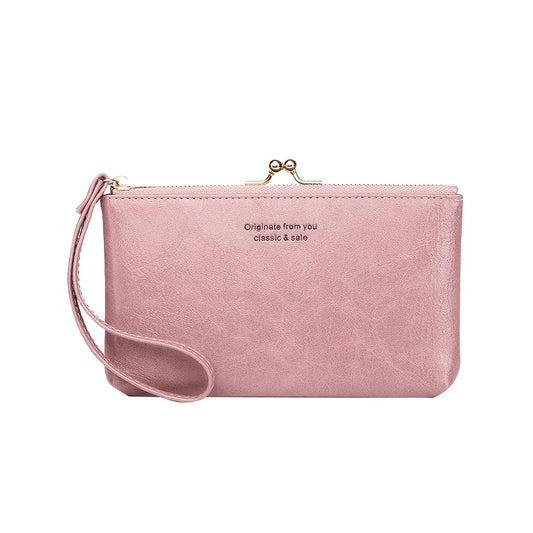Women's Compact Bifold Wallet Vintage Zipper Kiss Lock Coin Purse