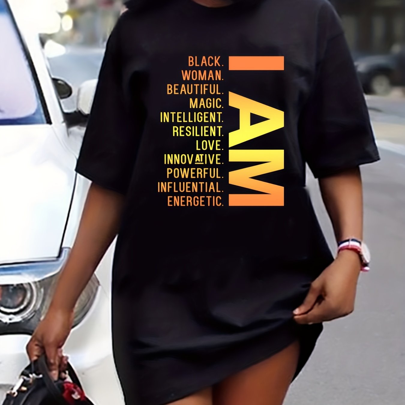  Slogan Print Short Sleeve Tee Dress