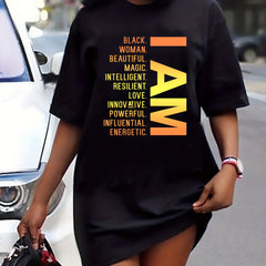  Slogan Print Short Sleeve Tee Dress