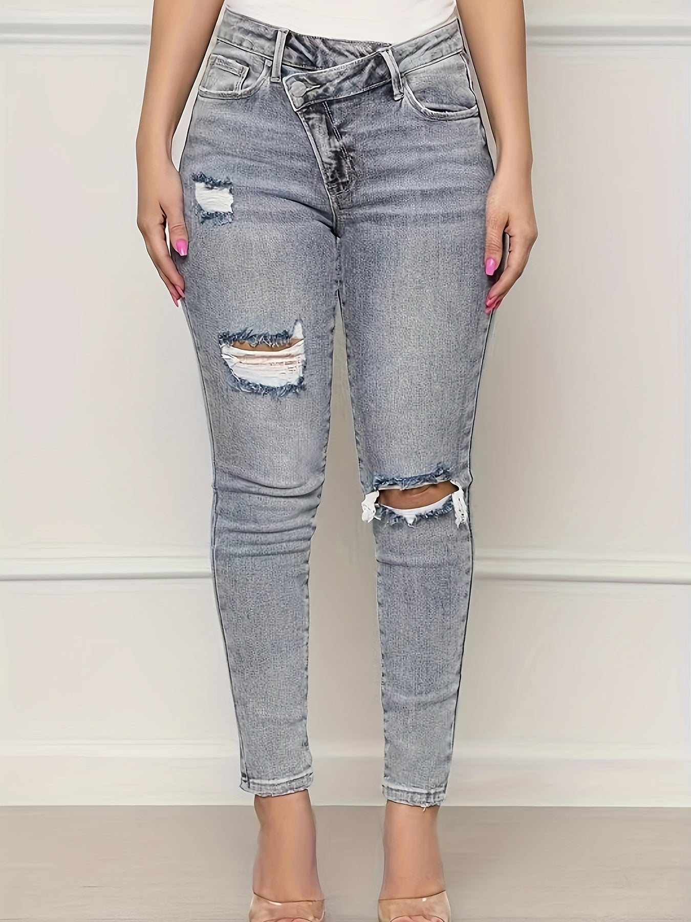  Ripped Wrap Waist Skinny Jeans