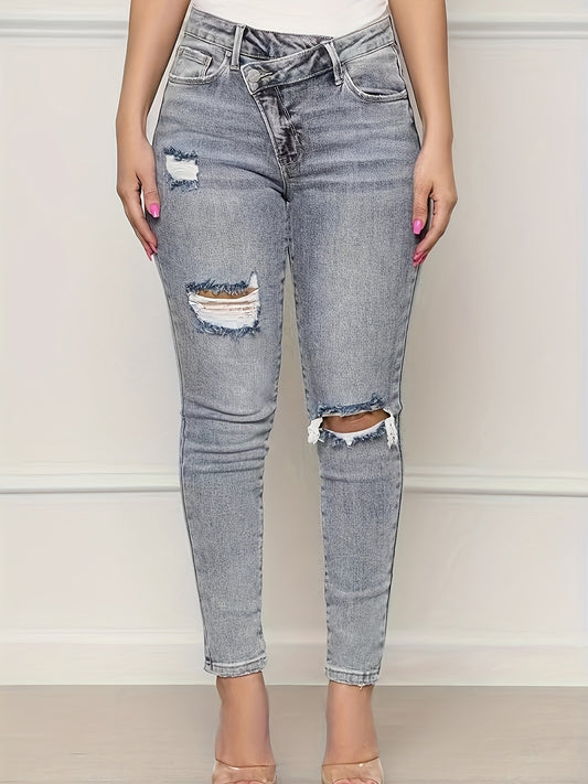  Ripped Wrap Waist Skinny Jeans